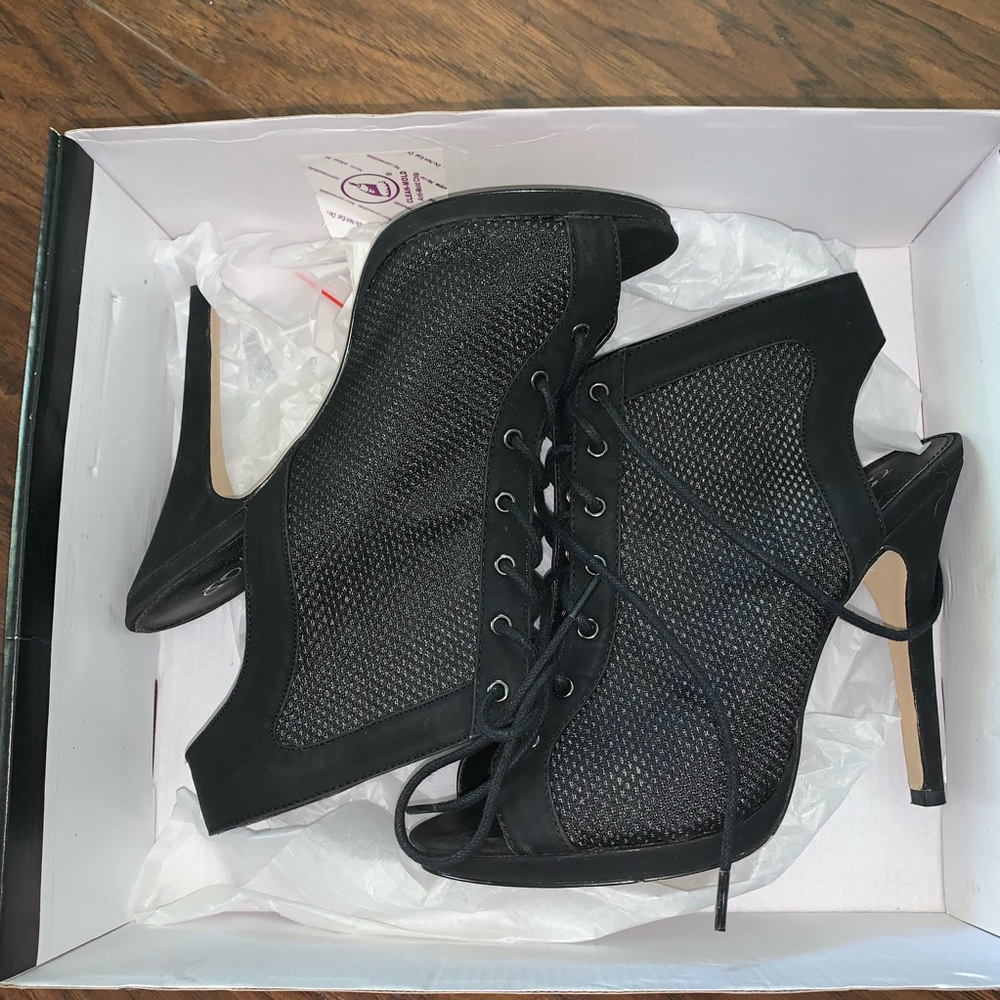 Black lace up mesh booties